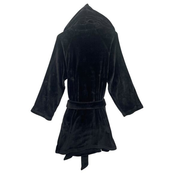 Victorias Secret Robe Womens Medium Large Black Hoodie Logo Embroidered Belted - Picture 3 of 13